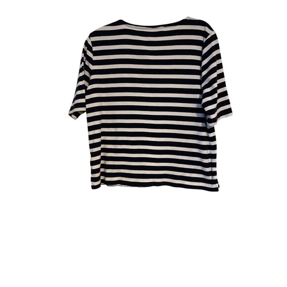 Ellen Tracy Women’s XL Top Navy & White Striped Short Sleeve Zip Detail Nautical - Picture 2 of 12